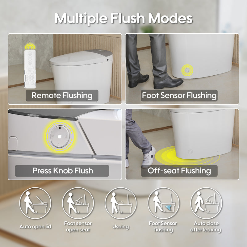 Elongated Smart Bidet Toilet in White with Built-in Tank, Foot Sensor Function, Auto Flush,LED Display