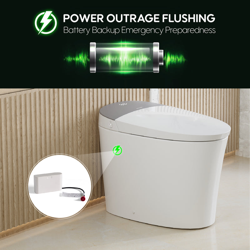 Elongated Smart Bidet Toilet in White with Built-in Tank, Foot Sensor Function, Auto Flush,LED Display