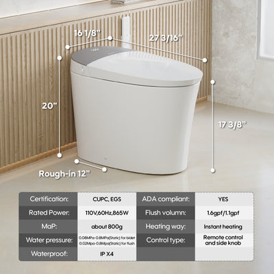 Elongated Smart Bidet Toilet in White with Built-in Tank, Foot Sensor Function, Auto Flush,LED Display