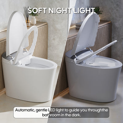 Elongated Smart Bidet Toilet in White with Built-in Tank, Foot Sensor Function, Auto Flush,LED Display