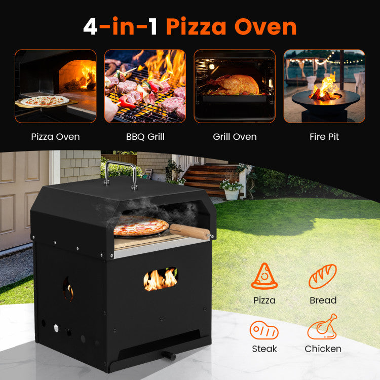 4-in-1 Outdoor Portable Pizza Oven with 12 Inch Pizza Stone