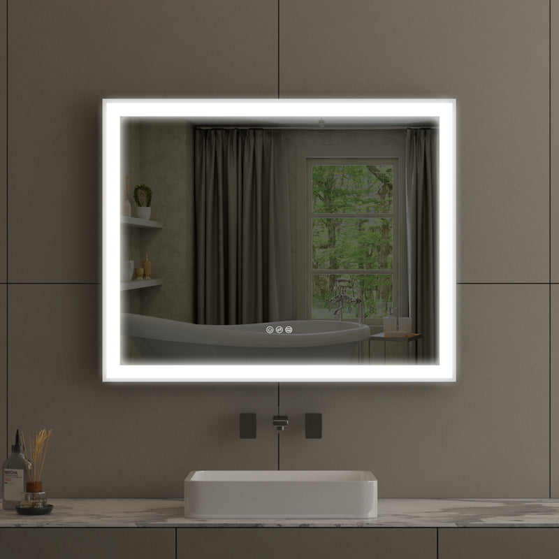 40 in. W x 32 in. H Rectangular Aluminum Framed LED Wall Mount Anti-Fog Modern Decorative Bathroom Vanity Mirror in White