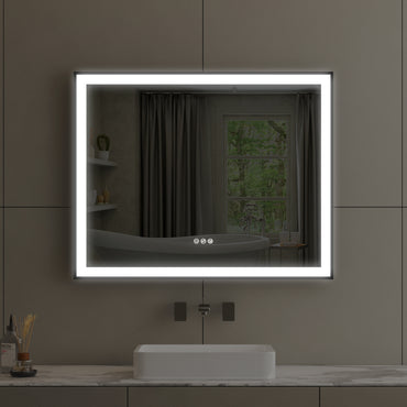 40 in. W x 32 in. H Rectangular Aluminum Framed LED Wall Mount Anti-Fog Modern Decorative Bathroom Vanity Mirror in Matte Black