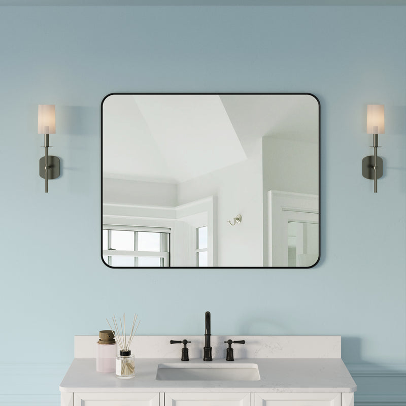 40-in W x 32-in H Black Rectangular Framed Bathroom Vanity Mirror