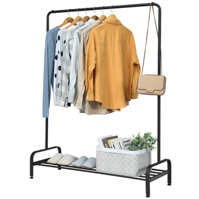 Heavy Duty Clothes Stand Rack with Top Rod and Lower Storage Shelf