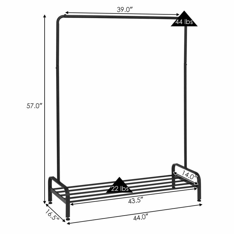 Heavy Duty Clothes Stand Rack with Top Rod and Lower Storage Shelf