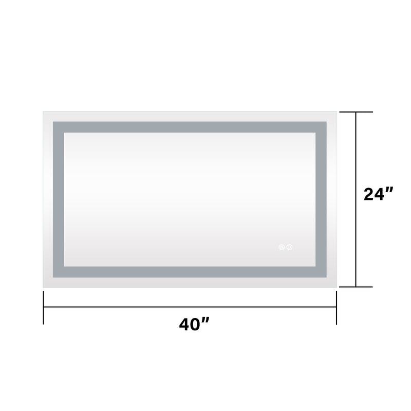 40 in. W x 24 in. H Frameless Rectangular LED Light Bathroom Mirror