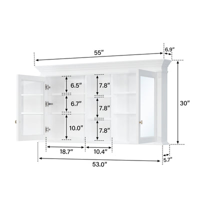 55 in. W x 30 in. H Rectangular Solid Wood Surface-Mount Medicine Cabinet with Mirror in White