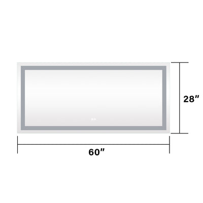 60 in. W x 28 in. H Frameless Rectangular LED Light Bathroom Mirror