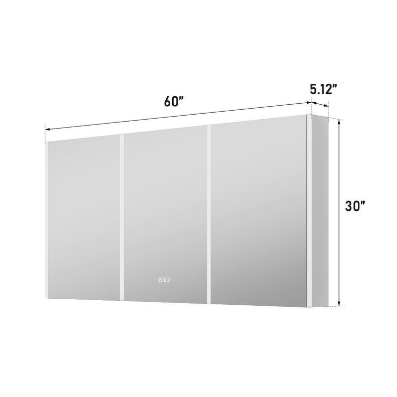 60 in. x 30 in.  Lighted LED Fog Free Surface Mount Silver Mirrored Soft Close Medicine Cabinet