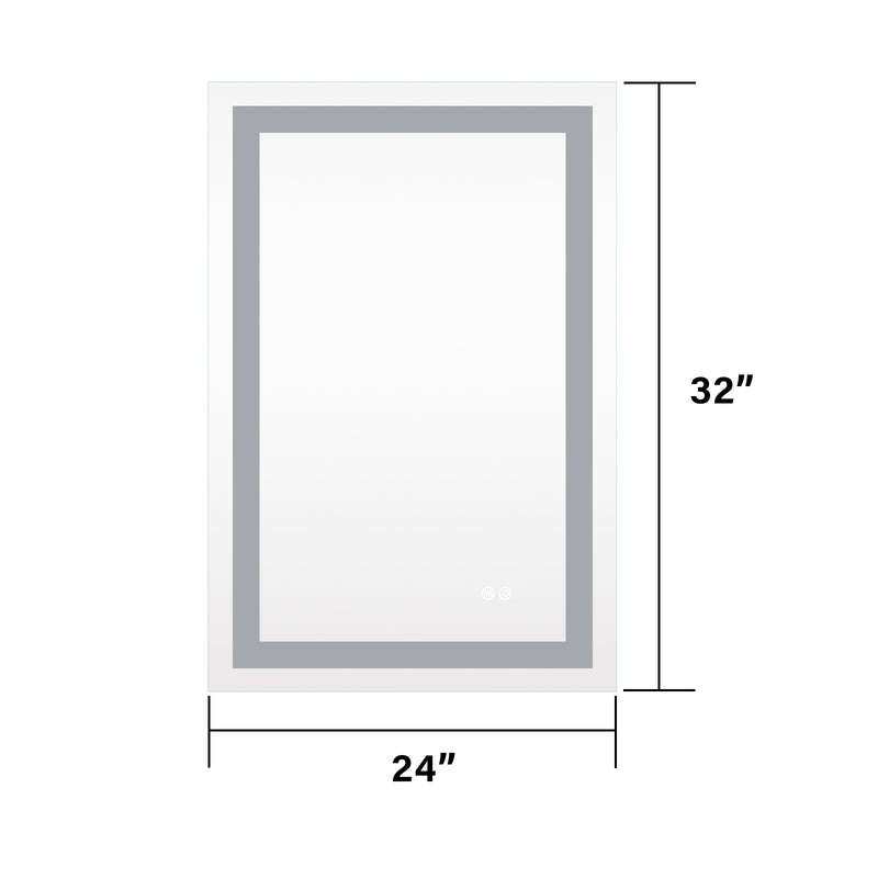 24 in. W x 32 in. H Frameless Rectangular LED Light Bathroom Mirror