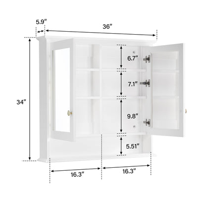 36 in.W x 34 in.H Surface-Mount Bathroom Medicine Cabinet with Mirror in White