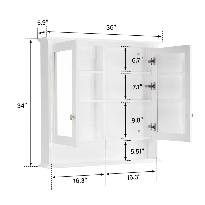 36 in.W x 34 in.H Surface-Mount Bathroom Medicine Cabinet with Mirror in White