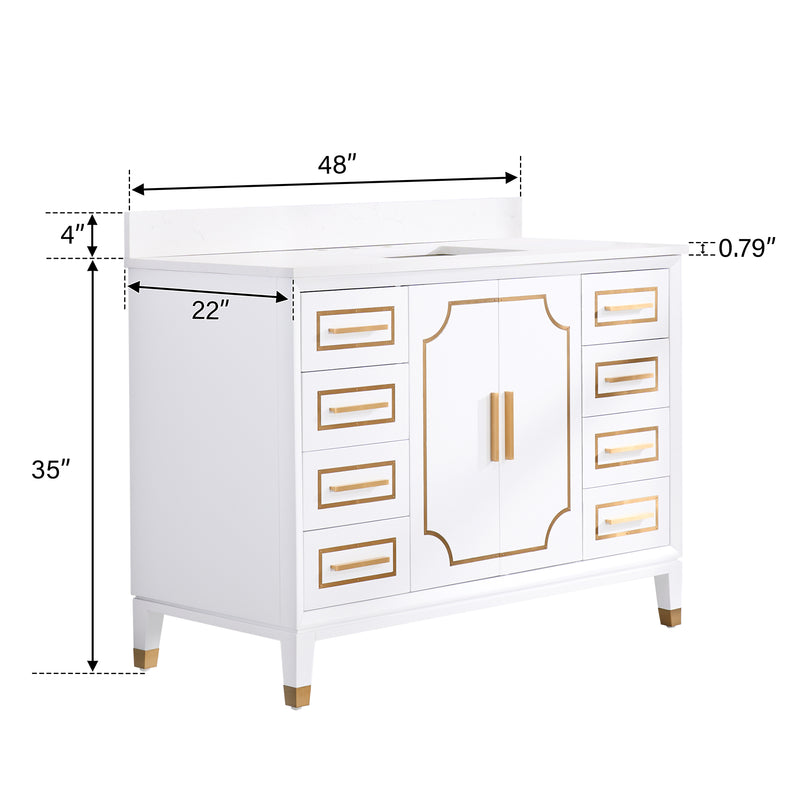 48 in. W x 22 in. D x 35 in. H Freestanding Bathroom Vanity in White with Carrara White Quartz Vanity Top