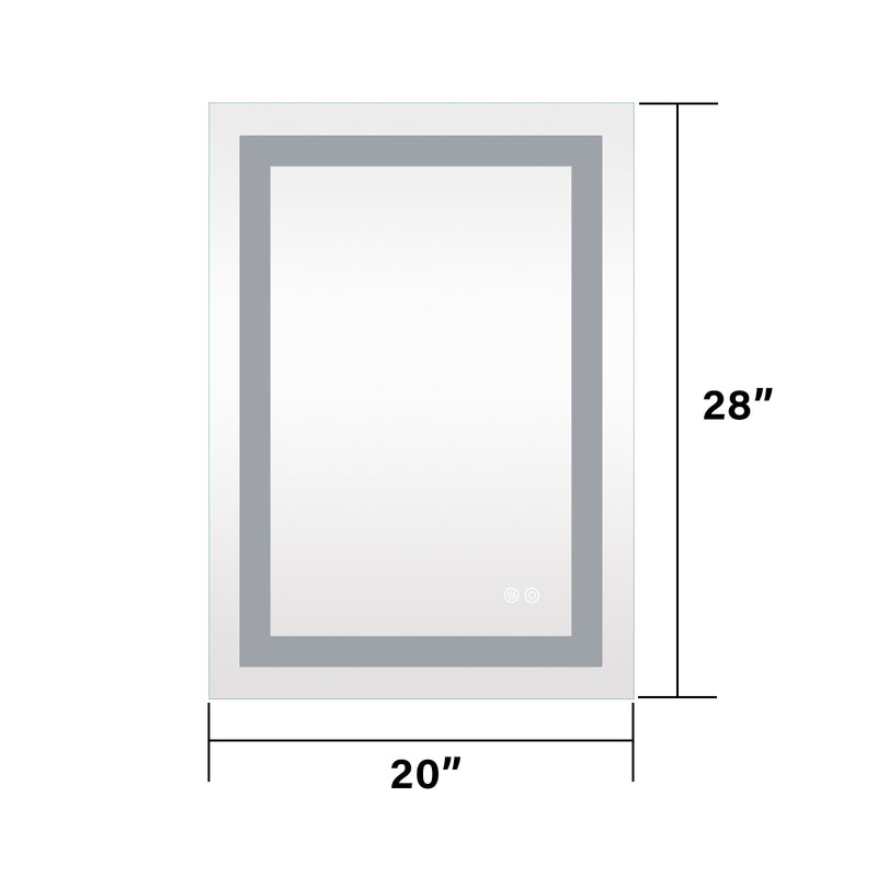 20 in. W x 28 in. H Frameless Rectangular LED Light Bathroom Mirror