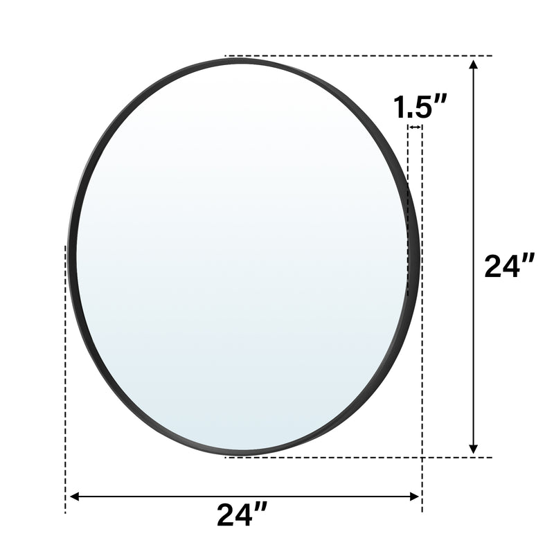 24 in. W x 24 in. H Black Modern Round Framed Aluminum Wall Mirror