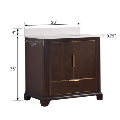 36inch Freestanding Bathroom Vanity with Carrara White Marble Top, Espresso