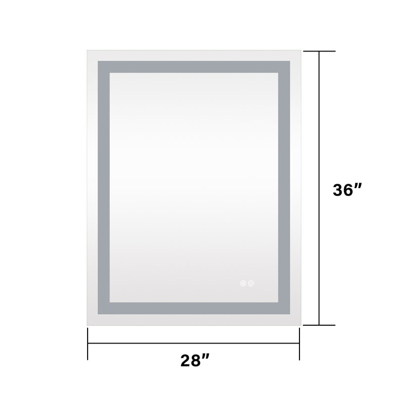 28 in. W x 36 in. H Frameless Rectangular LED Light Bathroom Mirror