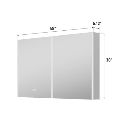 48 in. x 30 in.  Lighted LED Fog Free Surface Mount Silver Mirrored Soft Close Medicine Cabinet