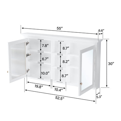 55 in. W x 30 in. H Rectangular White Solid Wood Surface-Mount Medicine Cabinet with Mirror