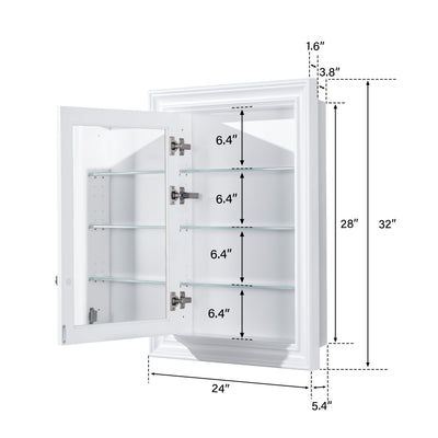 24 in.W x 32 in.H Recessed Bathroom Medicine Cabinet with Mirror in White