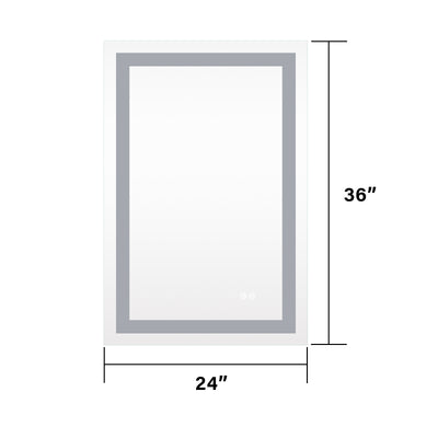 24 in. W x 36 in. H Frameless Rectangular LED Light Bathroom Mirror