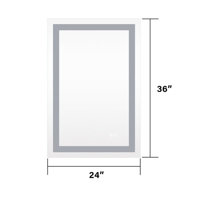 24 in. W x 36 in. H Frameless Rectangular LED Light Bathroom Mirror