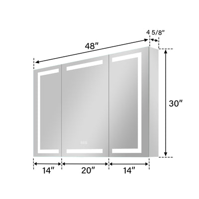 48 in. x 30 in. LED Lighted Surface/Recessed Mount Aluminum Mirror Medicine Cabinet Anti-Fog Dimmable with Outlet