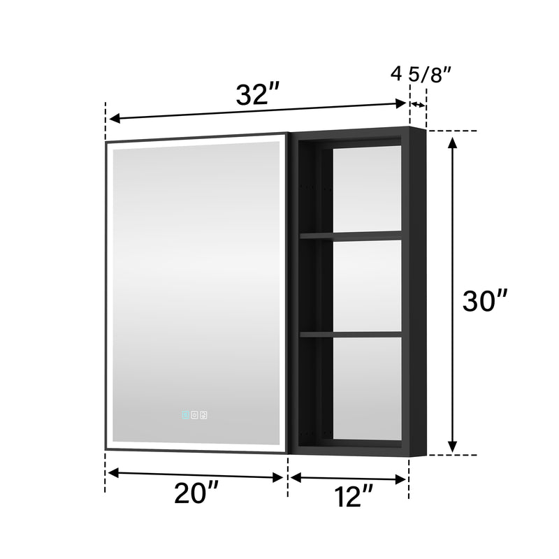 32 in. x 30 in. Black Aluminum Medicine Cabinet with Mirror and LED Light