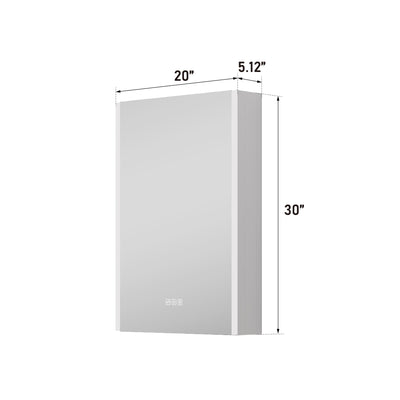 20 in. x 30 in.  Lighted LED Fog Free Surface Mount Silver Mirrored Soft Close Left Medicine Cabinet