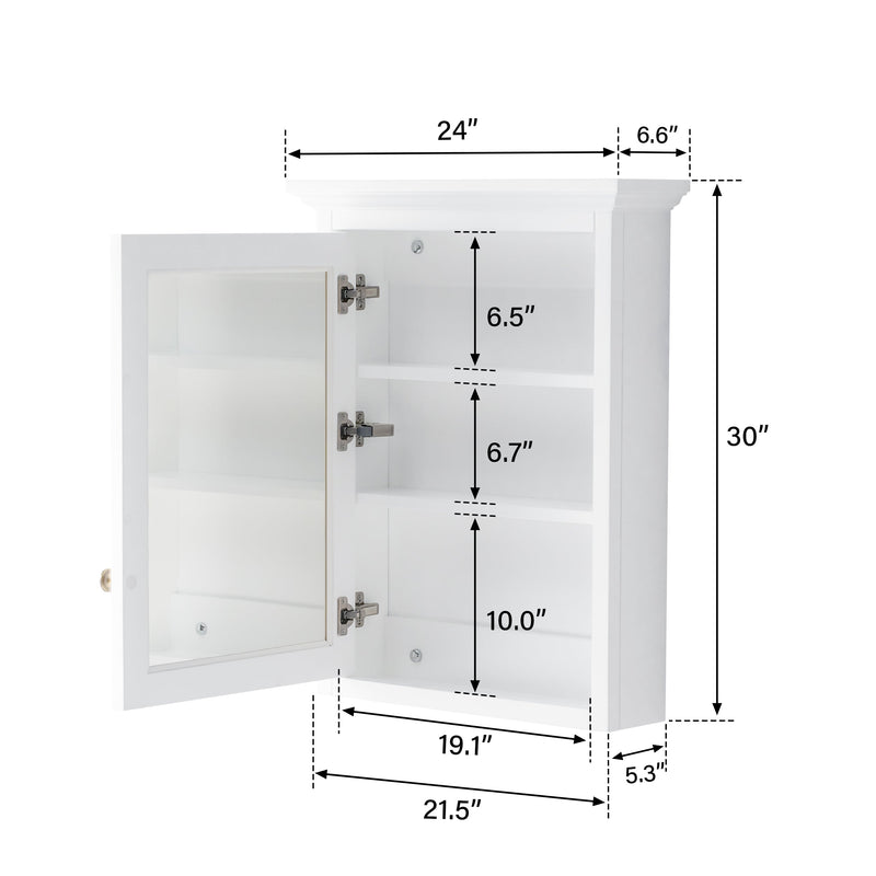 24 in. W x 30 in. H Rectangular White Solid Wood Surface-Mount Medicine Cabinet with Mirror