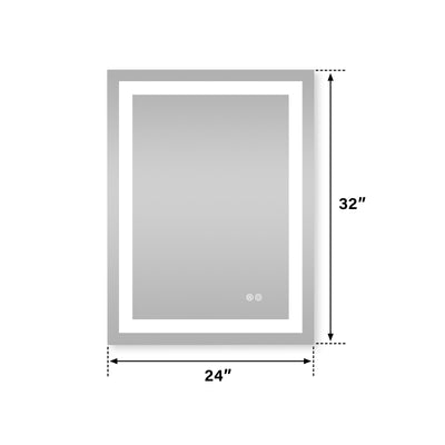 24 in. W x 32 in. H Frameless Rectangular LED Light Bathroom Mirror