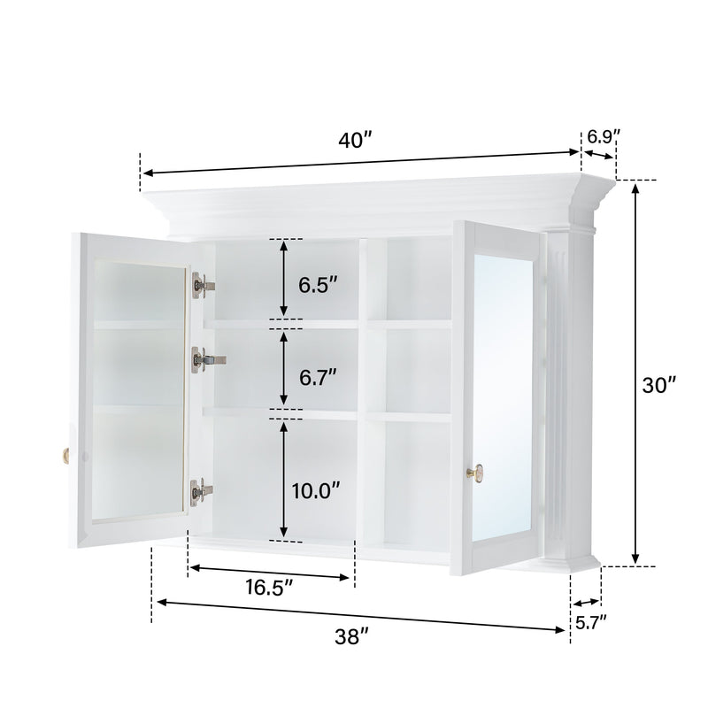 40 in. W x 30 in. H Rectangular Solid Wood Surface-Mount Medicine Cabinet with Mirror in White