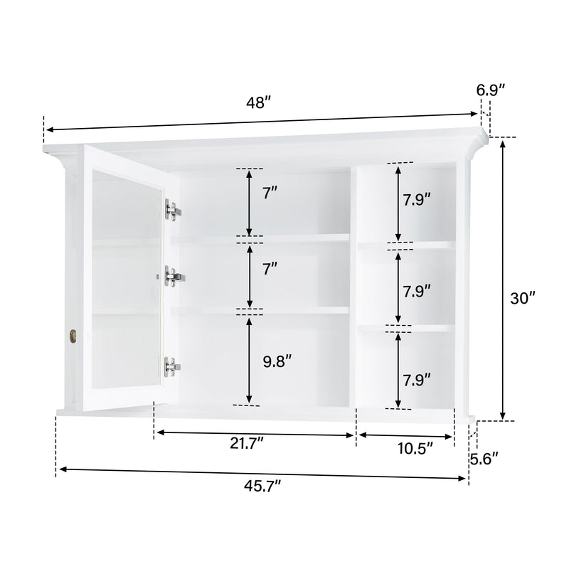 48 in.W x 30 in.H Surface-Mount Bathroom Medicine Cabinet with Mirror in White