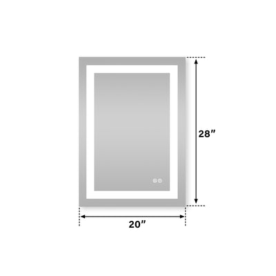 20 in. W x 28 in. H Frameless Rectangular LED Light Bathroom Mirror