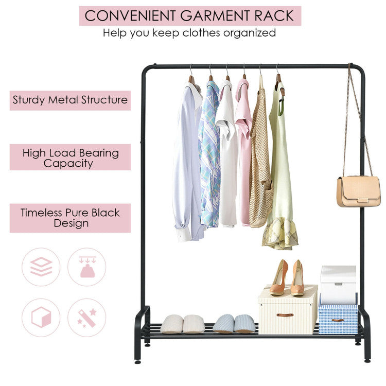 Heavy Duty Clothes Stand Rack with Top Rod and Lower Storage Shelf