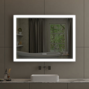 48 in. W x 36 in. H Rectangular Aluminum Framed LED Wall Mount Anti-Fog Modern Decorative Bathroom Vanity Mirror in White