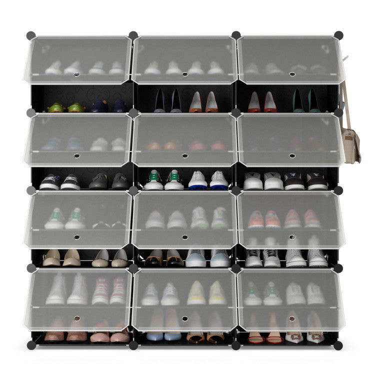 12-Cube 48 Pairs Portable Shoe Shelves with Hook