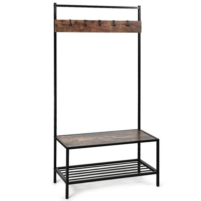 3-in-1 Industrial Hall Tree with Bench and Shoe Storage