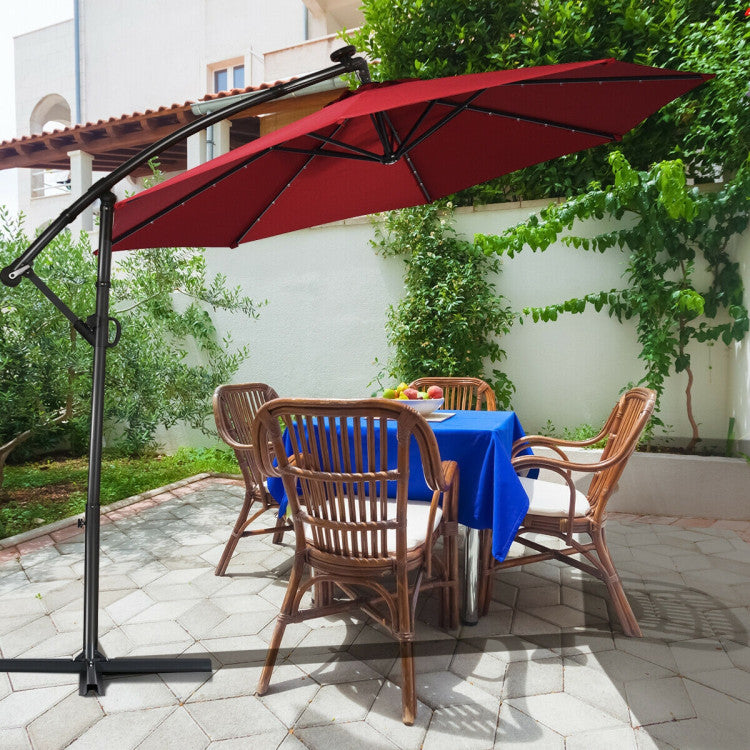 10 Feet 360° Rotation Solar Powered LED Patio Offset Umbrella without Weight Base