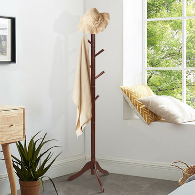 Adjustable Wooden Tree Coat Rack with 8 Hooks for Home Office Hall Entryway