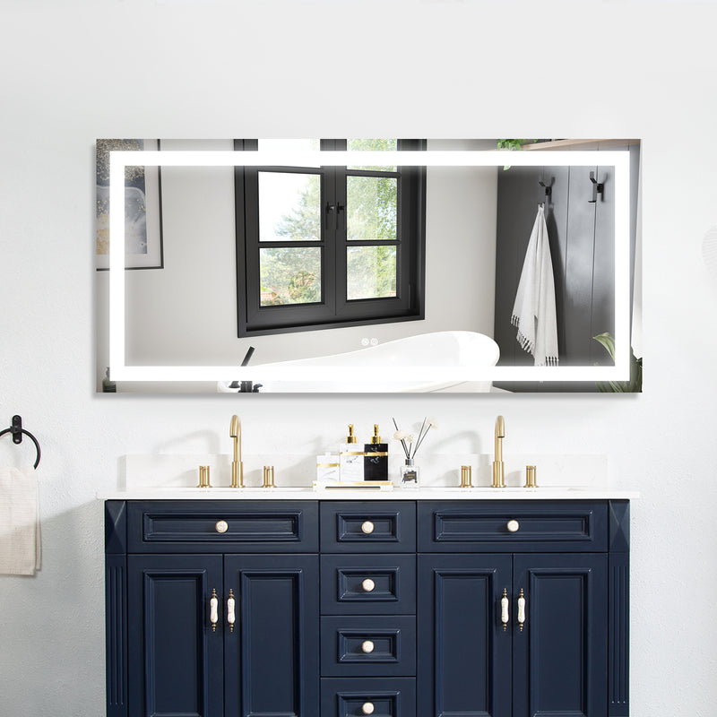 60 in. W x 28 in. H Frameless Rectangular LED Light Bathroom Mirror