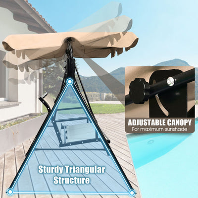 3 Person Steel Frame Patio Swing with Polyester Angle and Adjustable Canopy