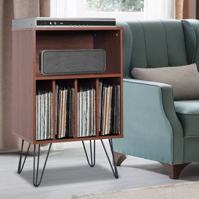 Freestanding Record Player Stand Record Storage Cabinet with Metal Legs