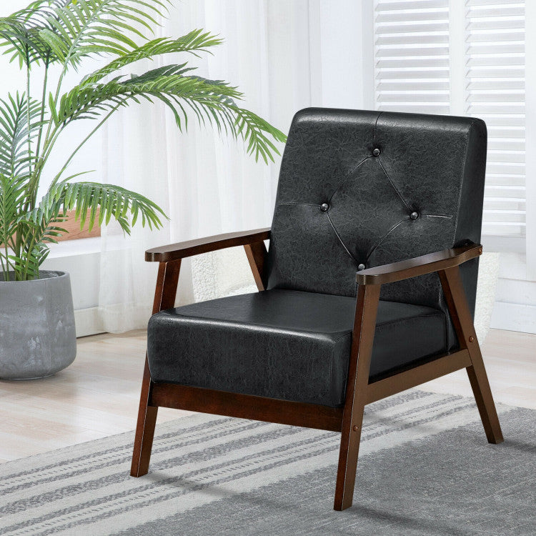 Classic Accent Armchair with Rubber Wood Legs and Armrests