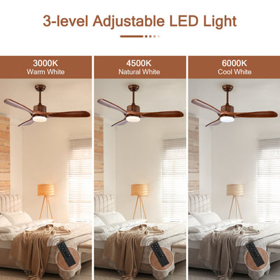 52 Inch Reversible Ceiling Fan with LED Light and Adjustable Temperature