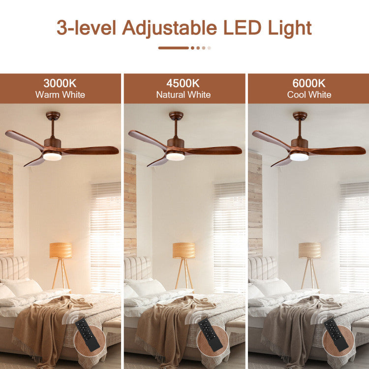 52 Inch Reversible Ceiling Fan with LED Light and Adjustable Temperature