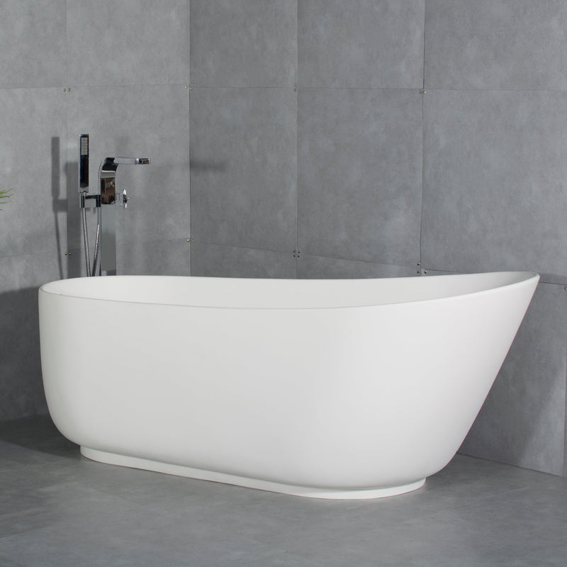 67inch Solid Surface Stone Resin Oval Shape Soaking Bathtub with Overflow in Matte White