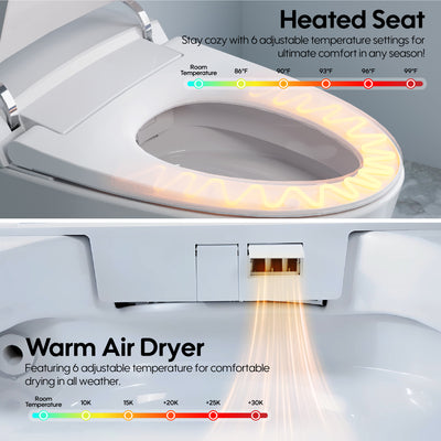 Elongated Smart Bidet Toilet in White with Built-in Tank, Foot Sensor Function, Auto Flush