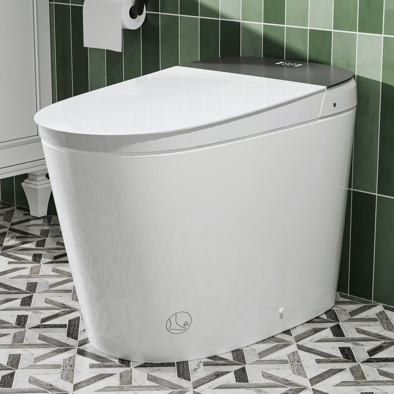 Elongated Smart Bidet Toilet in White with Built-in Tank, Foot Sensor Function, Auto Flush,LED Display